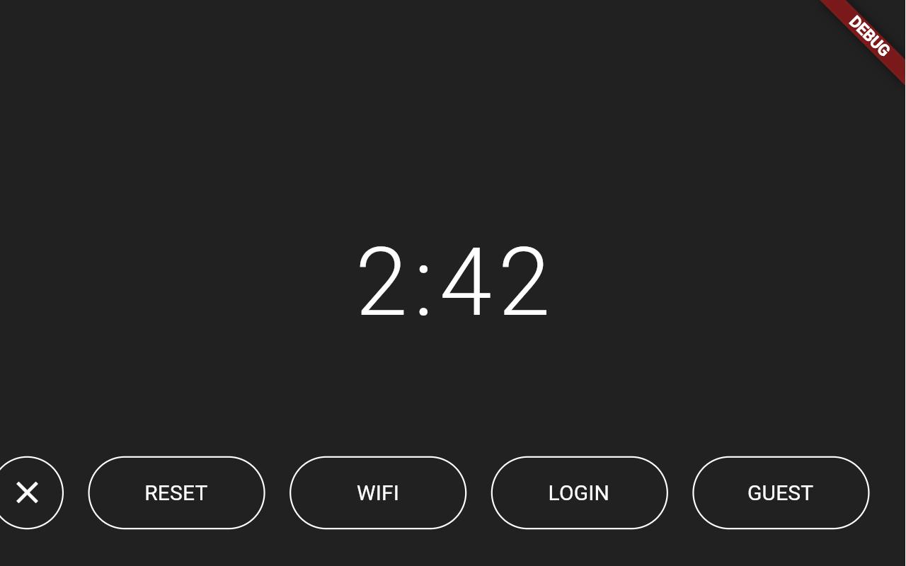 A screenshot of a login shell, presenting the time and five buttons labelled X, Reset, Wifi, Login, and Guest.